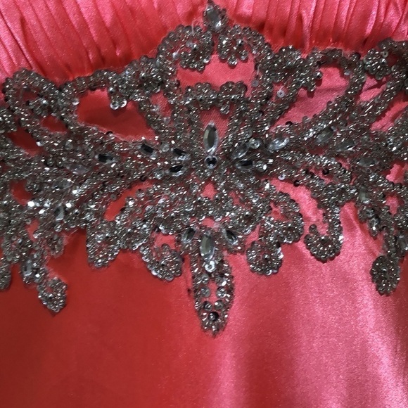 Samila Formal Column Dress Size 4 Neon Coral Silver Beaded Strappy Caged Back - Picture 3 of 9